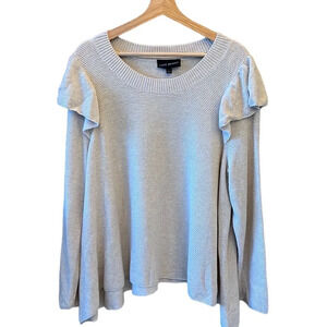 Lane Bryant 22/24 Light Weight Waffle Knit Oatmeal Sweater Top. Ruffle Sleeve